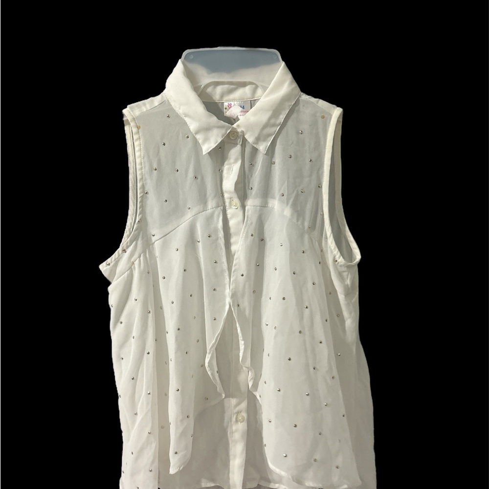 Sleeveless White Polka Dot Kids Shirt
